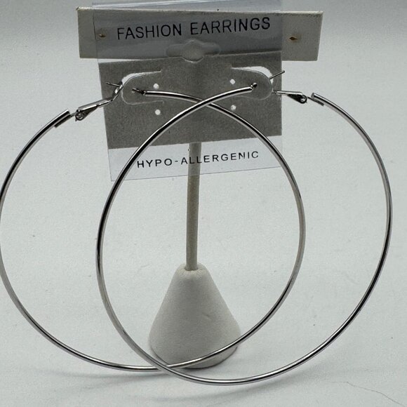 Extra Large Silver Hypoallergenic Hoop Earrings For Women - Picture 1 of 3